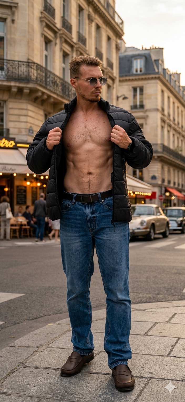 A disciplined man in peak physical condition within stark brutalist architecture
